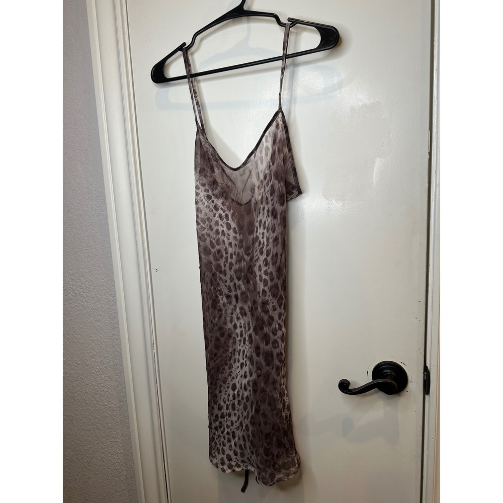 Calvin Klein Womens Sheer Leopard Print Slip Dress Brown Grey Small V-Neck
